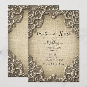 Eleganter Vintage Südlicher Charme Jute Spitze Hoc Einladung