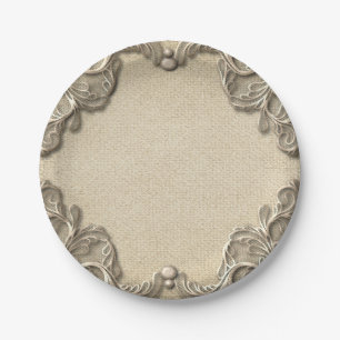 Eleganter Vintage Südlicher Charme Jute Spitze Hoc Pappteller