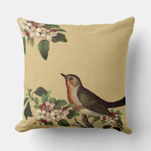 Eleganter Vintage-Vogel auf Apfelblüten Kissen