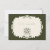 Eleganter Vintage-Waldgrüner QR-Code RSVP Karte (Rückseite)