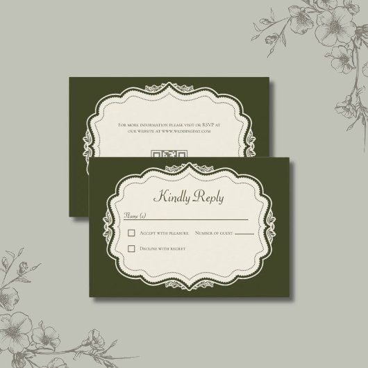 Eleganter Vintage-Waldgrüner QR-Code RSVP Karte