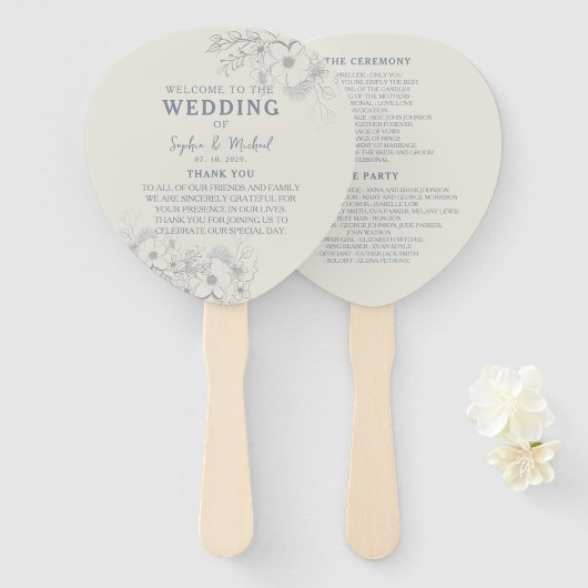Eleganter Vintage Wedding Program Hand Fan Fächer (Vorne und Hinten)
