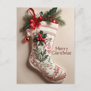 Eleganter Vintage-Weihnachts-Festtagsstrumpf Feiertagspostkarte