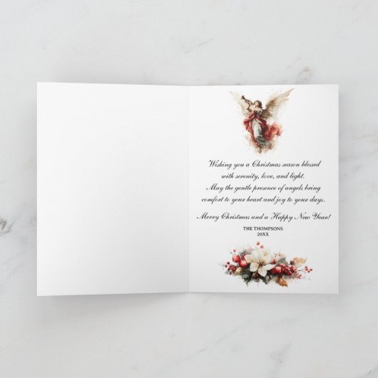 Eleganter vintage Weihnachtsengel Feiertagskarte (Innenseite)