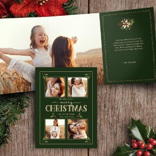 Eleganter Vintage-Weihnachtsstil 4-Foto  Dreifach Gefaltete Karte
