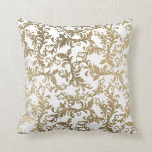 Eleganter vintage weißgoldener floraler Damast Kissen
