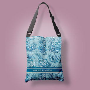 Eleganter Vintager aquamariner Jouy Tragetaschen Mit Langen Trägern
