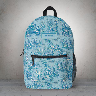 Eleganter Vintager aquamariner Toile de jouy Bedruckter Rucksack