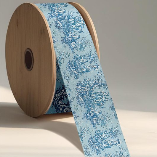 Eleganter Vintager aquamariner Toile de jouy Satinband