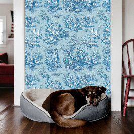 Eleganter Vintager aquamariner Toile de jouy Tapete