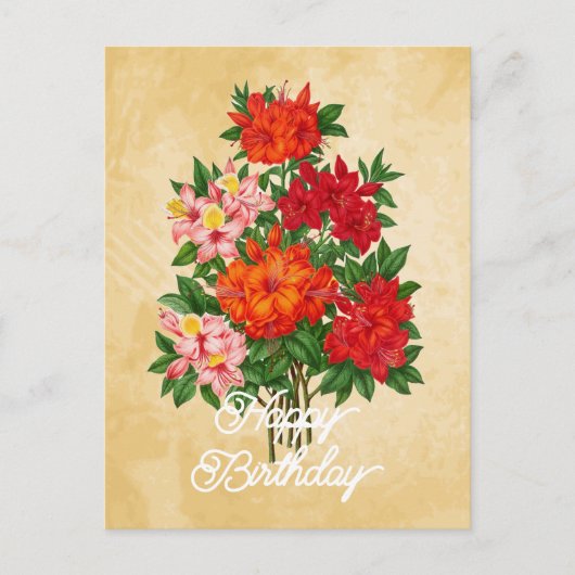 Eleganter Vintager Azalea Blume Happy Birthday Postkarte (Vorderseite)