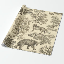 Eleganter Vintager Bärenbaum Beige Toile Nahtlos Geschenkpapier