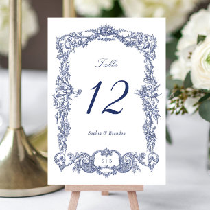 Eleganter Vintager barocker Blumenrahmen Navy Blue Tischnummer