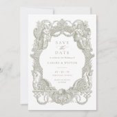 Eleganter Vintager Barockfloralhochzeittag Rett Einladung (Vorderseite)