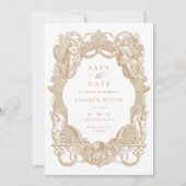 Eleganter Vintager Barockfloralhochzeittag Rett Einladung (Vorderseite)