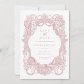 Eleganter Vintager Barockfloralhochzeittag Rett Einladung (Vorderseite)