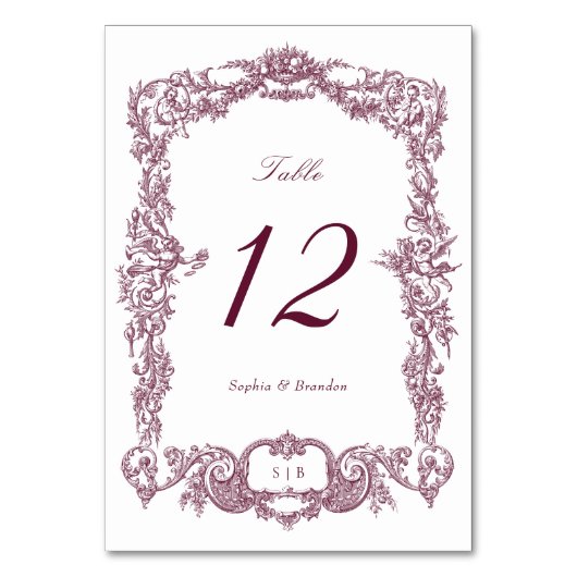 Eleganter Vintager Barockrahmen Burgund Tischnummer (Vorderseite)