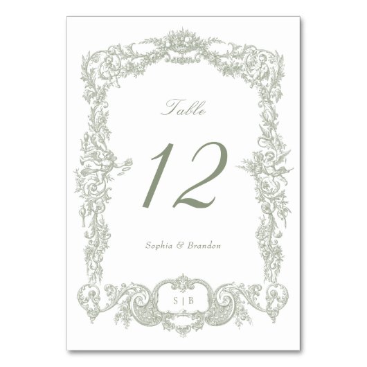 Eleganter Vintager Barockrahmen grün Tischnummer (Rückseite)