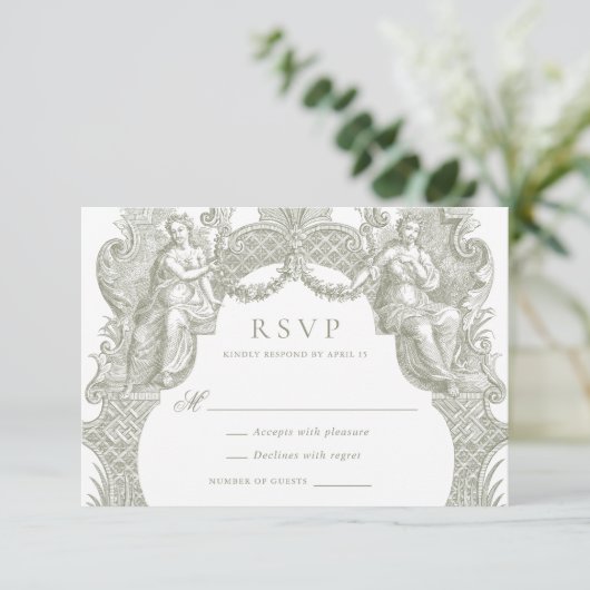 Eleganter Vintager Barockrahmen Hochzeit RSVP Einladung (Stehend Vorderseite)