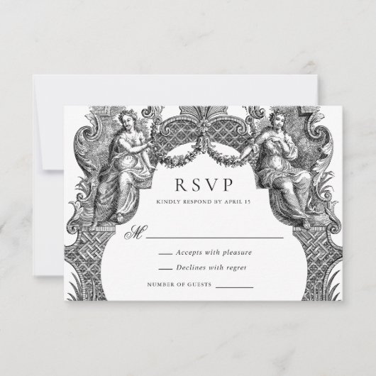 Eleganter Vintager Barockrahmen Hochzeit RSVP Einladung (Vorderseite)