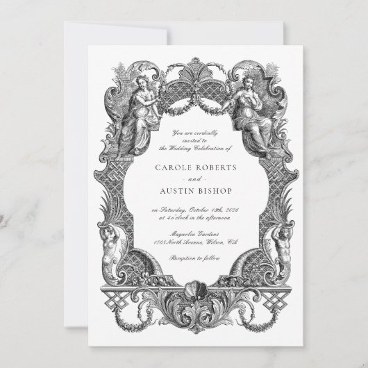 Eleganter Vintager Barockstil Einladung (Vorderseite)