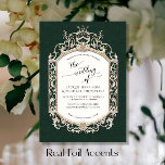 Eleganter Vintager Barockstil Folieneinladung<br><div class="desc">Das ist ein fabelhaft verzierter,  echter Goldfolienverstärker,  barocker Rahmen über einem subtilen Damast-Ton-on-Ton-tiefen smaragdgrünen,  waldgrünen Hintergrund. Das Kunstwerk wurde von Audrey Jeanne Roberts,  einem international anerkannten Künstler,  grafisch entworfen. ©</div>