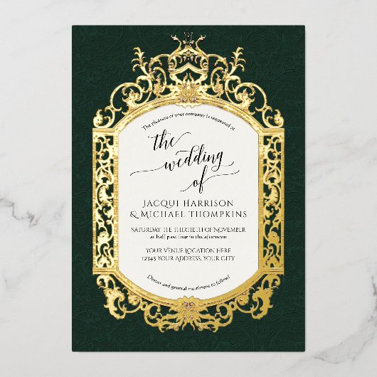 Eleganter Vintager Barockstil Folieneinladung (Vorderseite)