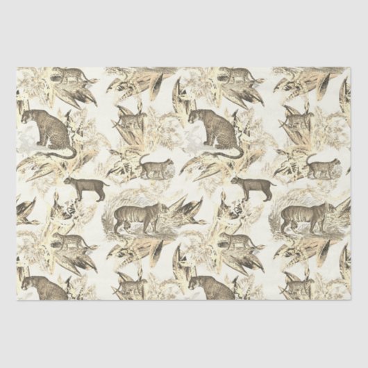 Eleganter Vintager Beige Wilde Katzen Dschungel Seidenpapier (Vorderseite)
