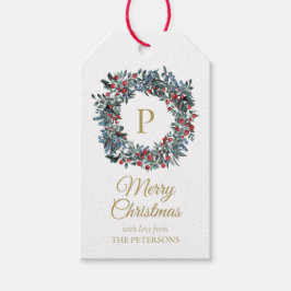 Eleganter Vintager Berries Kranz mit Gold Monogram Geschenkanhänger