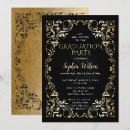 Eleganter Vintager Black Gold Abschluss Einladung
