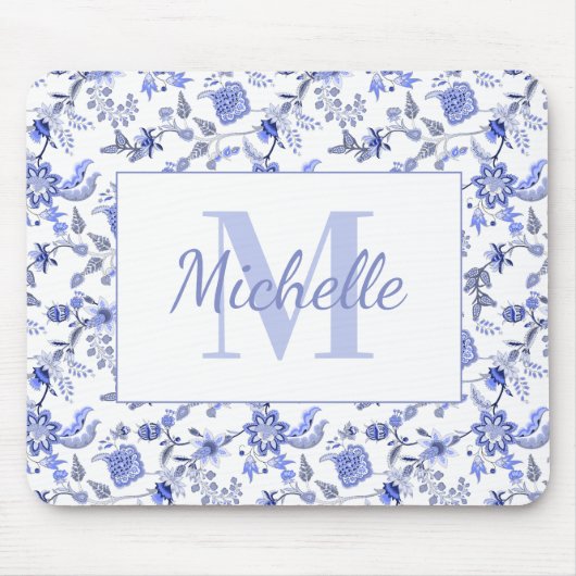 Eleganter Vintager blauer Floral Mousepad (Vorne)