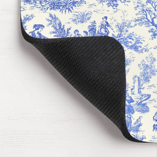 Eleganter Vintager Blauer Jouy Mousepad (Ecke)