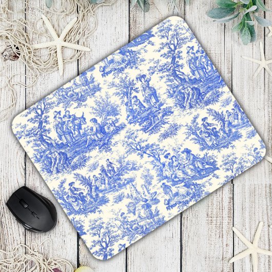 Eleganter Vintager Blauer Jouy Mousepad
