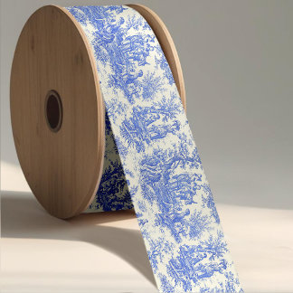 Eleganter Vintager Blauer Jouy Satinband
