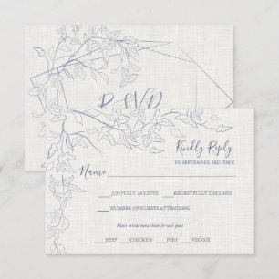 Eleganter Vintager blauer Rahmen Linen Wedding RSVP Karte