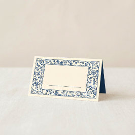 Eleganter Vintager Blue Floral Border Name Platzkarte