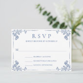 Eleganter Vintager Blue French Garden RSVP Karte (Stehend Vorderseite)