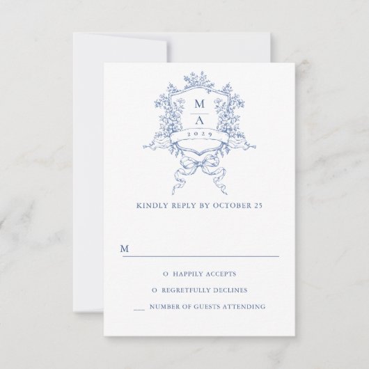 Eleganter Vintager Blue French Garden RSVP Karte (Vorderseite)