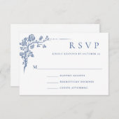 Eleganter Vintager Blue French Garden RSVP Karte (Vorne/Hinten)