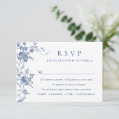 Eleganter Vintager Blue French Garden RSVP Karte (Stehend Vorderseite)