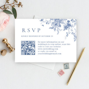 Eleganter Vintager Blue French Garden Wedding QR-C RSVP Karte