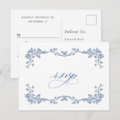 Eleganter Vintager Blue French Garden Wedding UAWG Postkarte (Vorne/Hinten)