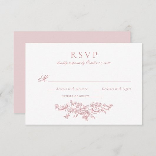 Eleganter Vintager Blues Blush Wedding RSVP Einladung (Vorne/Hinten)