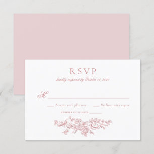 Eleganter Vintager Blues Blush Wedding RSVP Einladung