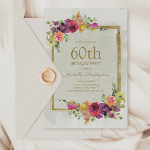 Eleganter Vintager Blumenfrauen 60. Geburtstag Einladung