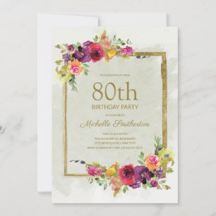 Eleganter Vintager Blumenfrauentag 80. Geburtstag Einladung