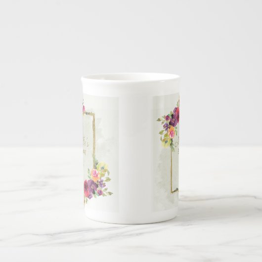 Eleganter Vintager Blumengeburtstag Porzellantasse (Vorderseite)