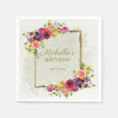 Eleganter Vintager Blumengeburtstag Serviette (Vorderseite)