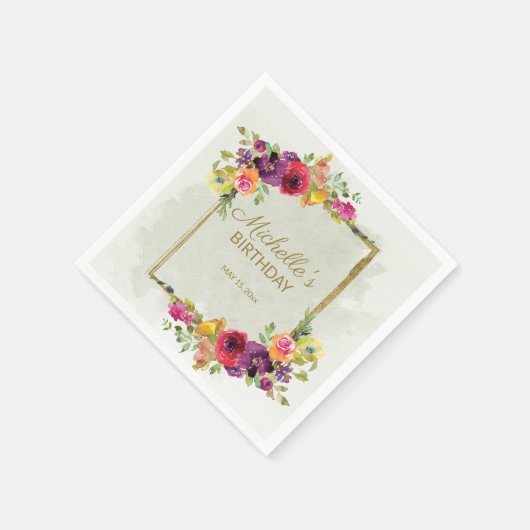 Eleganter Vintager Blumengeburtstag Serviette (Ecke)