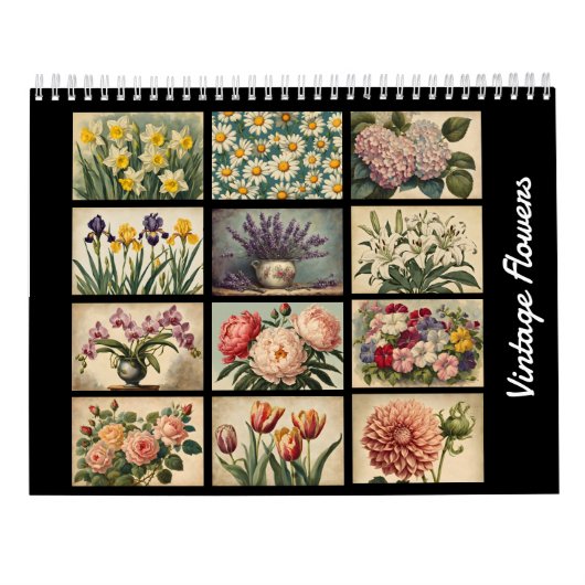 Eleganter Vintager Blumenkalender Kalender (Rückseite)